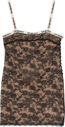 Saint Laurent Lace-overlay Logo-strap Mini Dress