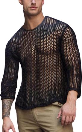 Generic Mesh Top Vests Muscle Shirts Mens Undershirt Mesh Undershirt Fishnet Waisted Long Sleeve Mesh Shirt Top Mens Mesh Shirt Black Mesh Muscle Shirt Transp