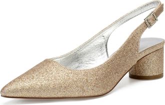 Generic Wedding Bridal Shoes Womens Low Heels Heeled Slingback Sandals Chunky Heels Wedding Shoes Pointed Toe Bridal Heels 4.5Cm,Champagne,4 UK