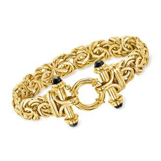 Ross-Simons 14kt Yellow Gold-Plated Byzantine Bracelet With Onyx