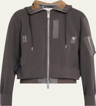 sacai Hybrid Zip-Up Drawstring Hooded Jacket