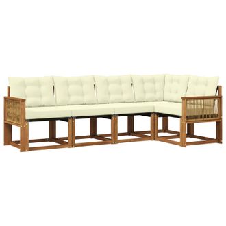 vidaXL Conjunto De Sof&aacute;s De Exterior Con Coj&iacute;n 5 Pcs Natural Y Crema Vidaxl