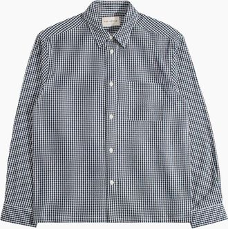 Far Afield Mens Far Afield Costa Gingham Check Shirt - Navy - Size: 42/Regular