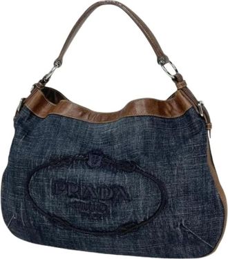 Prada Pre-owned Shoulder Bags, female, Blue, Size: ONE SIZE Pre-owned Vintage Denim Shoulder Bag