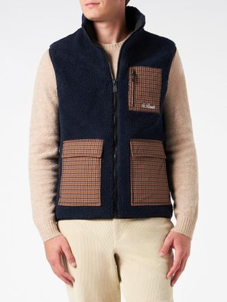 MC2 Saint Barth Man Blue Sherpa Vest Jacket With Check Patch Pockets