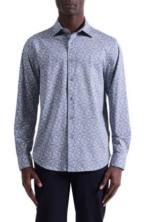 Bugatchi Jimmy OoohCotton Leaf Print Button-Up Shirt in Steel at Nordstrom Rack, Size Xxx-Large