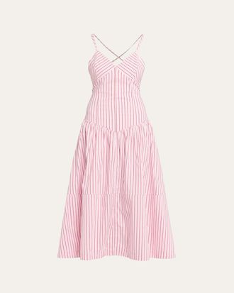 Cinq &agrave; Sept Rose Stripe Drop-Waist Midi Dress