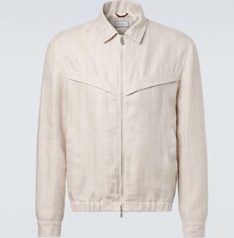 Brunello Cucinelli Striped linen blouson jacket