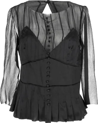 Chlo&eacute; Chlo&eacute; geplooide, doorschijnende blouse met lange mouwen van zwarte zijde