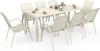 IDMarket Set Di Mobili Da Giardino Madrid Con Tavolo Da 190 Cm E 8 Sedie Impilabili Beige