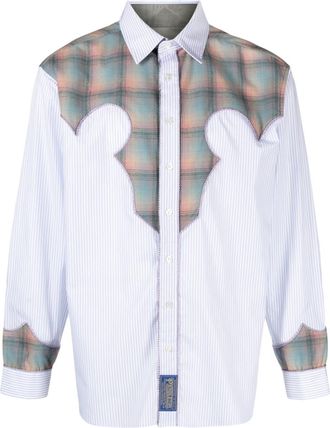 Maison Margiela panelled pinstripe shirt - men - Wool/Cotton/Viscose - 42 - Blue