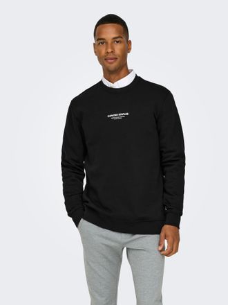 Only & Sons Sweatshirt ONLY & SONS ONSCURATED REG CREW NECK SWEAT, Herren, Gr. S, schwarz, angeraute Sweatware, Obermaterial: 65% Baumwolle, 35% Polyester, bedruc