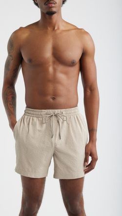 BOSS Relax Seersucker Swim Trunks in Light Beige at Nordstrom, Size Xx-Large