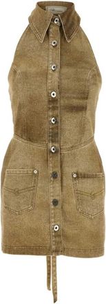 Blumarine Buttoned Print Mini Dress - Dames - Shirt Kleedjes - Beige - S - Katoen - Kleedjes
