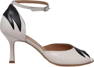 Hope Collection White Black Flame Detail Leather Heels