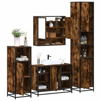 Berkfield Home 4&not;Piece Bathroom Furniture Set&not;Smoked Oak Engineered Wood in Brown
