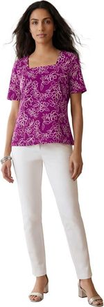 Jessica London Stretch Cotton Square Neck Tee in Purple Tulip Moving Floral at Nordstrom, Size 32