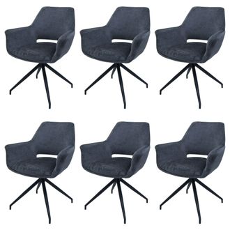 Hhg Juego De 6 Sillas De Comedor Hhg 745, Silla De Cocina Silla Con Reposabrazos, Posici&oacute;n Autom&aacute;tica Giratoria, Tela Met&aacute;lica Mvg, Gris Oscuro