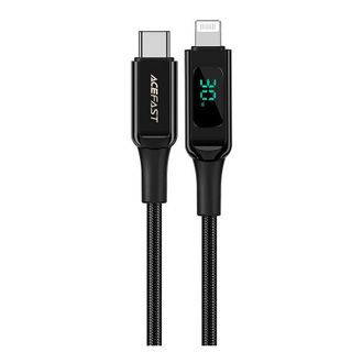 OEM Cable Trenzado Con Pantalla Led Para Iphone Mfi Usb-c - Lightning 1.2m 30w 3a Negro