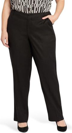 NYDJ Marilyn Straight Leg Linen Blend Trousers in Black at Nordstrom, Size 18W