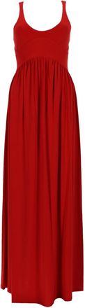 Sportmax Flowing Red Crepe Jersey Long Dress With Gathered Waist