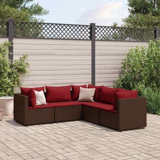 vidaXL Vidaxl - Set Muebles De Jard&iacute;n 5 Piezas Y Cojines Rat&aacute;n Sint&eacute;tico Marr&oacute;n
