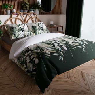 OEM Juego De Cama Leafy 220x200 Cm - Sat&eacute;n De Algod&oacute;n, Estampado De Hojas Tropicales