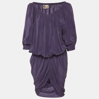 Lanvin Purple Silk Ruched Midi Dress