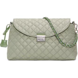 MZ Wallace Crosby Lock Quilted Nylon Shoulder Bag in Agave Green at Nordstrom