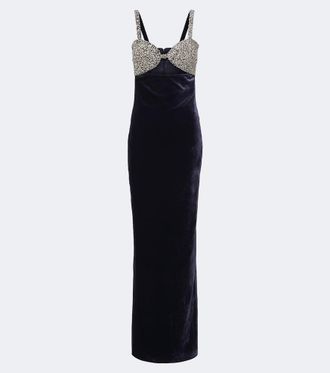 New Arrivals Abito lungo Lux in velluto con cristalli