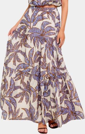 Flying Tomato Azure Riviera Palm Tiered Maxi Skirt In White/blue