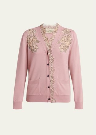 Valentino Garavani Scalloped Lace V-Neck Cardigan