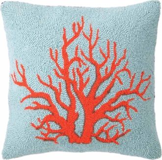 Peking Handicraft Coral Hooked Pillow In Red