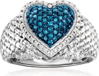 Ross-Simons Blue Diamond Heart Ring in Sterling Silver