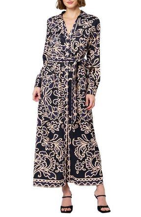 Ciebon Chiara Print Long Sleeve Shirtdress in Black Multi at Nordstrom, Size Medium