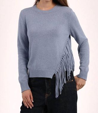 Minnie Rose Fringe Trim Crew Top In Blue Haze