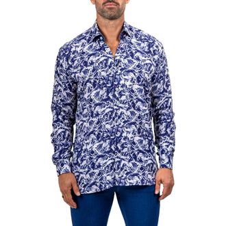 Maceoo Fibonacci Marthyr 0265 Contemporary Fit Button-Up Shirt in Blue at Nordstrom, Size 4
