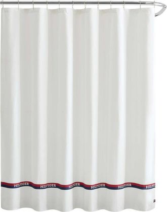 Tommy Hilfiger Logo Stripe Shower Curtain in Deep Blue/Navigator Red at Nordstrom Rack