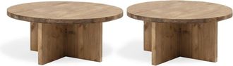 Deco Wood Pack 2 mesas de centro redondas de madera maciza envejecido 80x80cm
