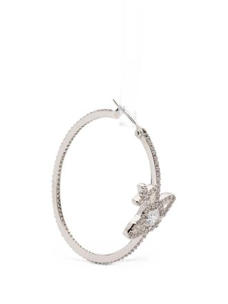 Vivienne Westwood Silver Textured Hoop Crystal Charm Earrings