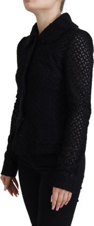 Dolce & Gabbana Womens Black Wool Knitted Button Down Collar Jacket Virgin Clothing