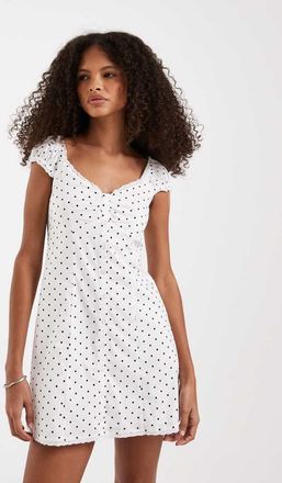 Hollister Vestito corto bianco a pois con maniche ad aletta e bottoni