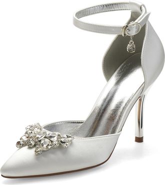 Miyoopark Wedding Shoes for Bride Ankle Strap Evening Pumps for Women M526 Ivory UK 5.5
