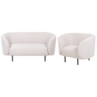 Beliani Conjunto De Sala De Estar 3 Plazas De Poli&eacute;ster Beige Negro Boucl&eacute; Patas Loen