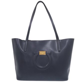 Ferragamo Navy Leather Tote Bag (Pre-Owned)