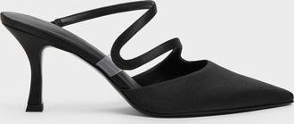 Charles & Keith Arden Satin Pointed Wavy Heeled Mules