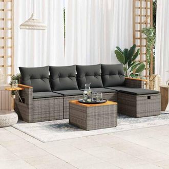 vidaXL Vidaxl - Set De Muebles De Jard&iacute;n 6 Pzas Y Cojines Rat&aacute;n Sint&eacute;tico Gris