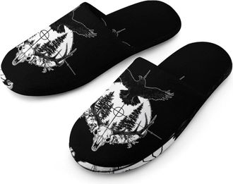 Generic Hunting Deer Hunt Ravens Skull Mens House Slippers Slip Indoor Slipper On Shoes Warm Outdoor