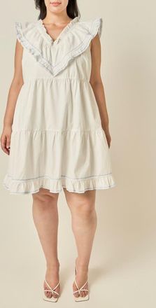 English Factory Contrast Embroidered Ruffled Minidress in White at Nordstrom, Size 3X