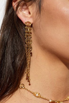 Chlo&eacute; Long Earrings With Logo, Womens, Gold